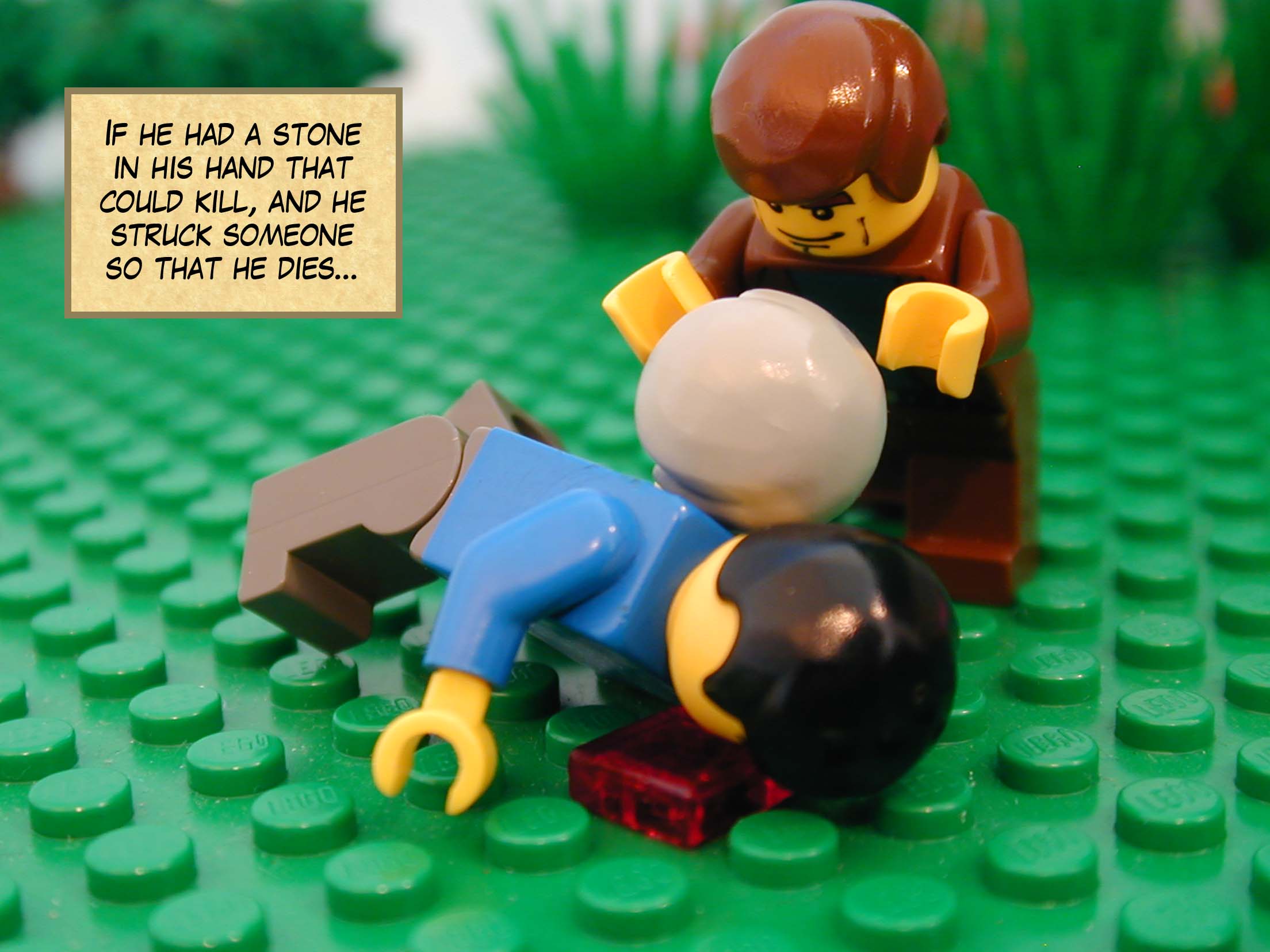 'If he had a stone in his hand that could kill, and he struck someone so that he dies...'