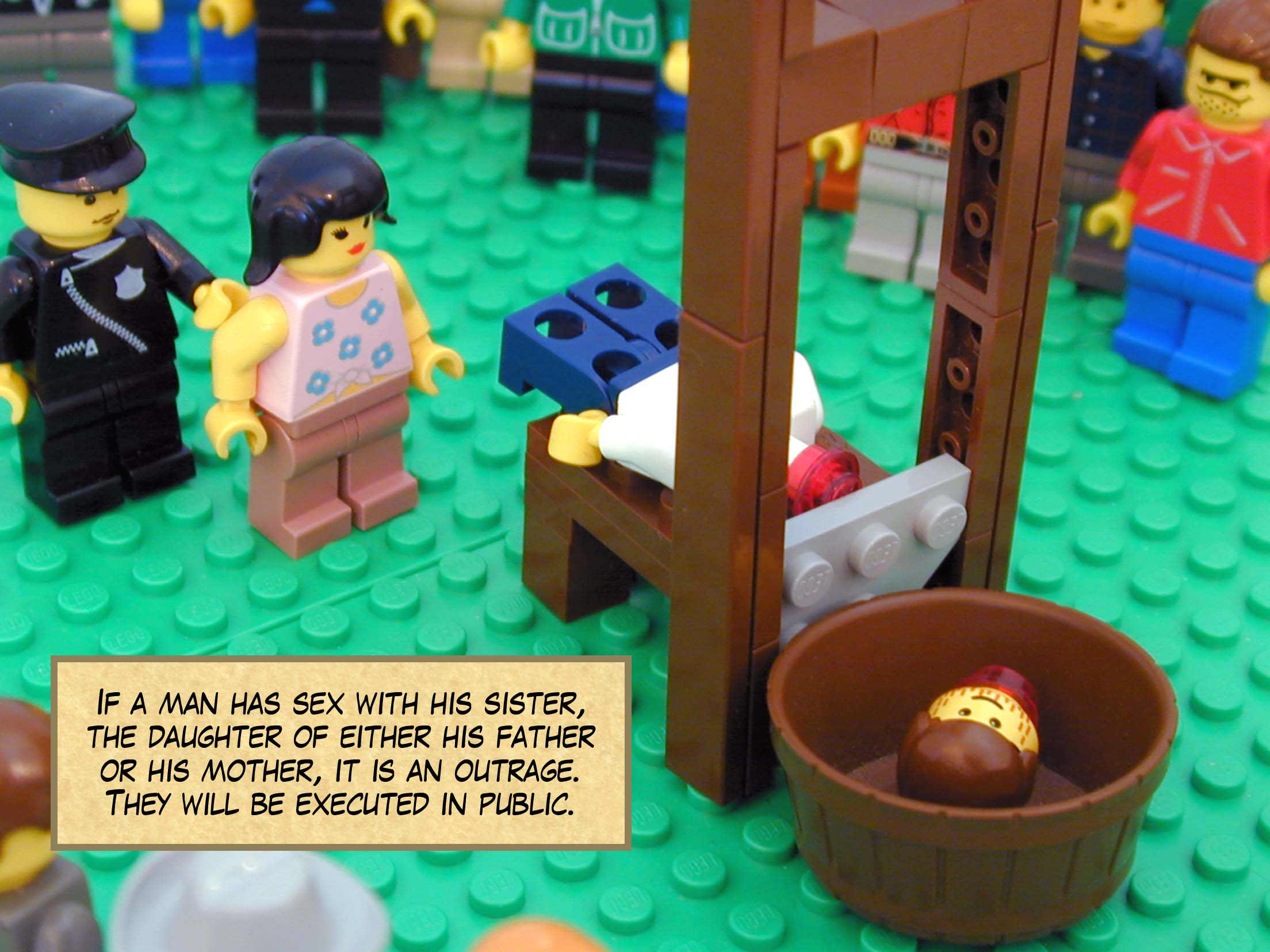 'If a man has sex with his sister, the daughter of either his father or his mother, it is an outrage. They will be executed in public.'