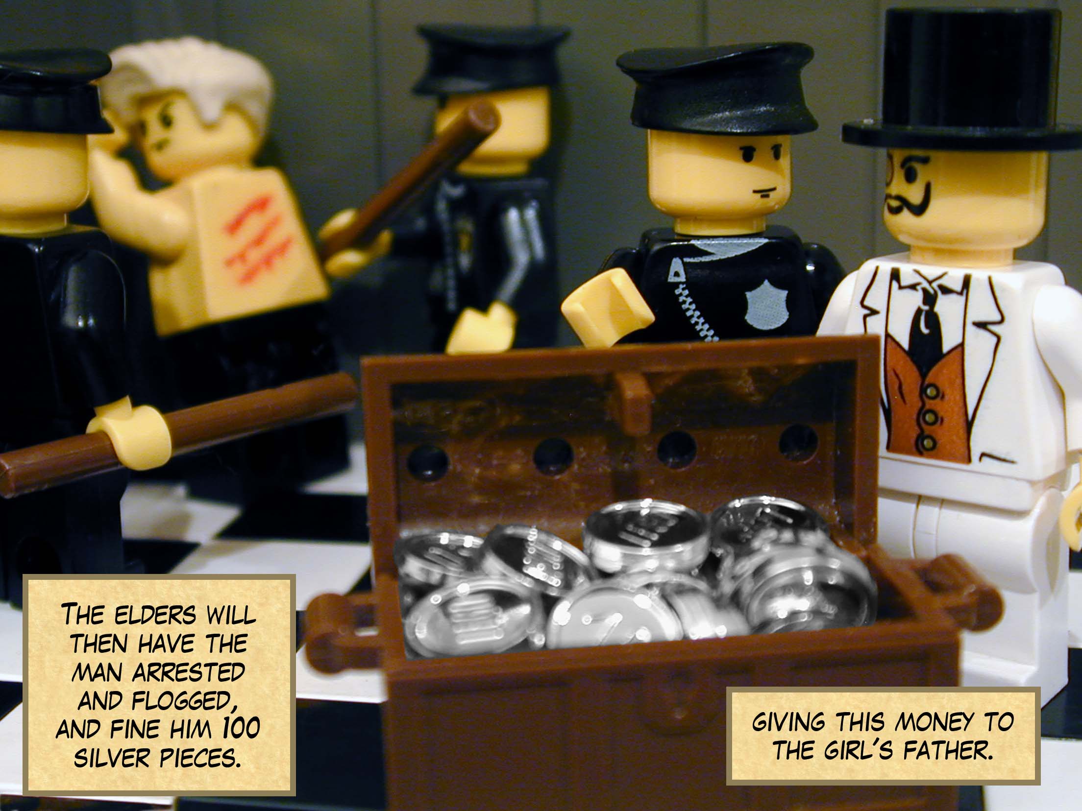 'The elders will then have the man arrested and flogged, and fine him 100 silver pieces, giving this money to the girl's father.'