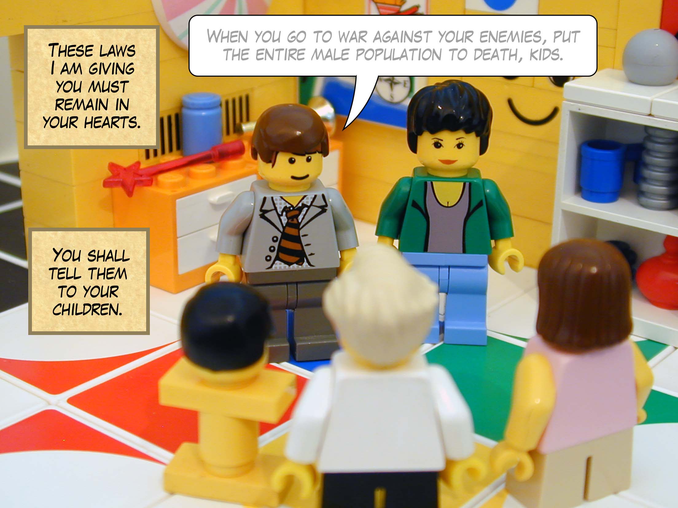 'These laws I am giving you must remain in your hearts. You shall tell them to your children.'