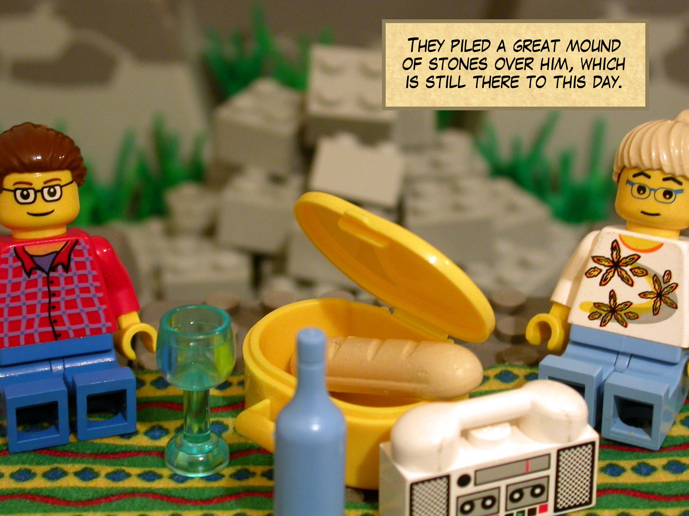 They piled a great mound of stones over him, which is still there to this day.