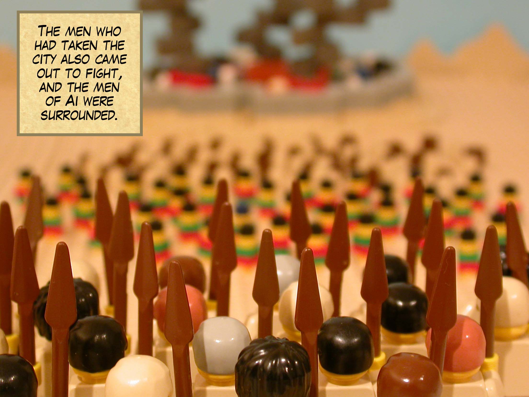 The men who had taken the city also came out to fight, and the men of Ai were surrounded.