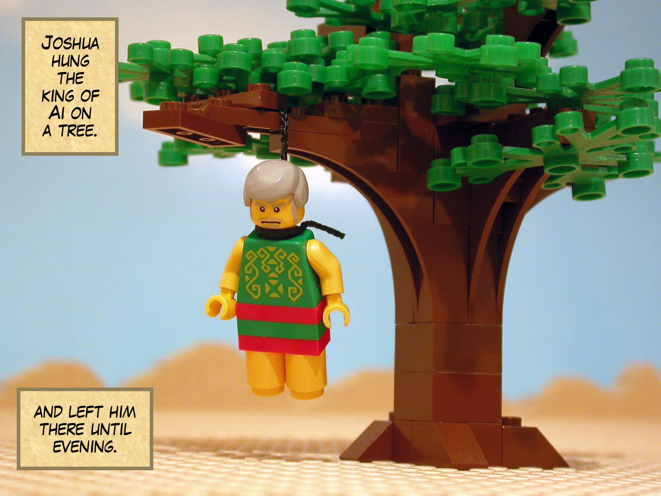 Joshua hung the king of Ai on a tree, and left him there until evening.