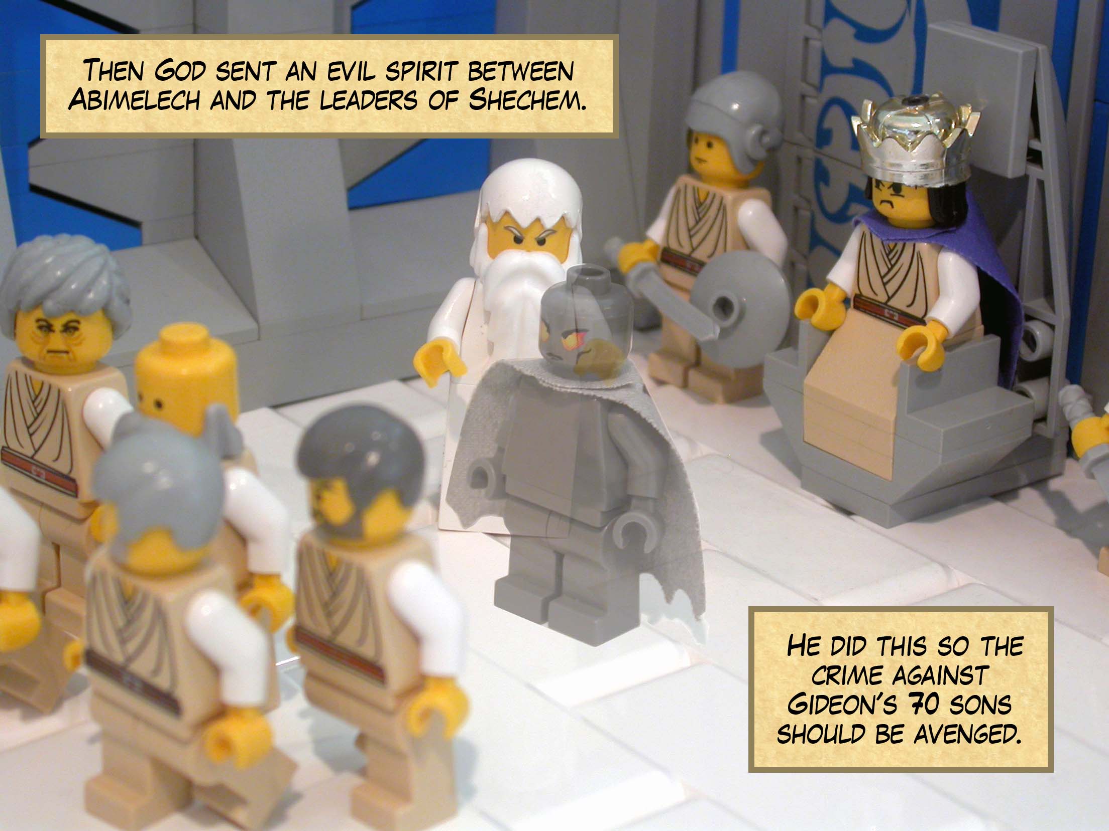 Then God sent an evil spirit between Abimelech and the leaders of Shechem. He did this so the crime against Gideon's seventy sons should be avenged.