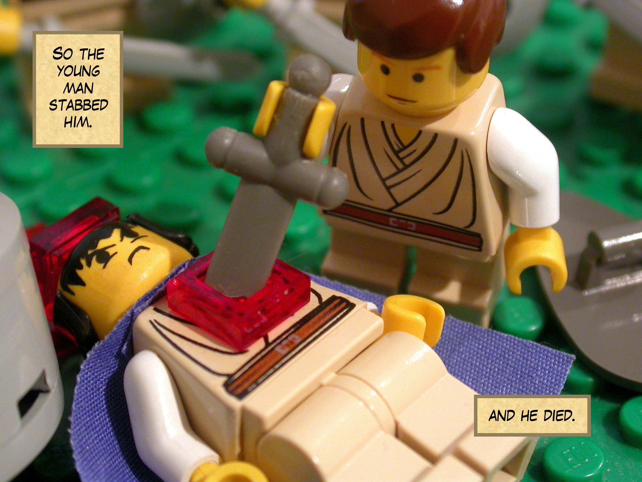 So the young man stabbed him, and he died.