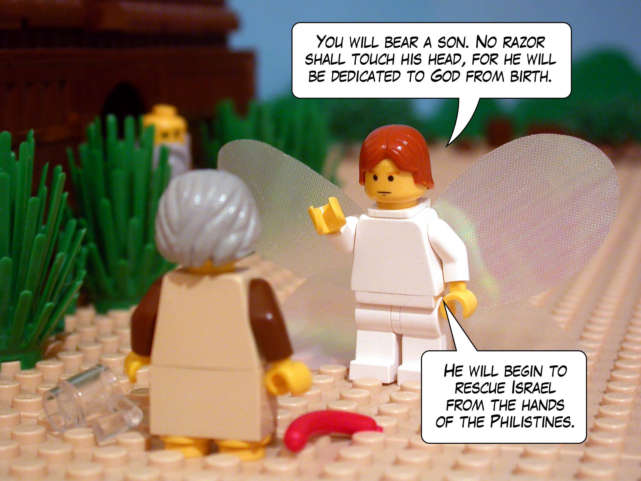 'You will bear a son. No razor shall touch his head, for he will be dedicated to God from birth. He will begin to rescue Israel from the hands of the Philistines.'