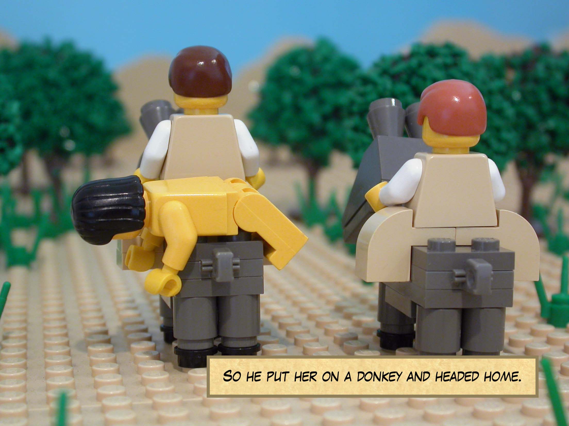 So he put her on a donkey and headed home.