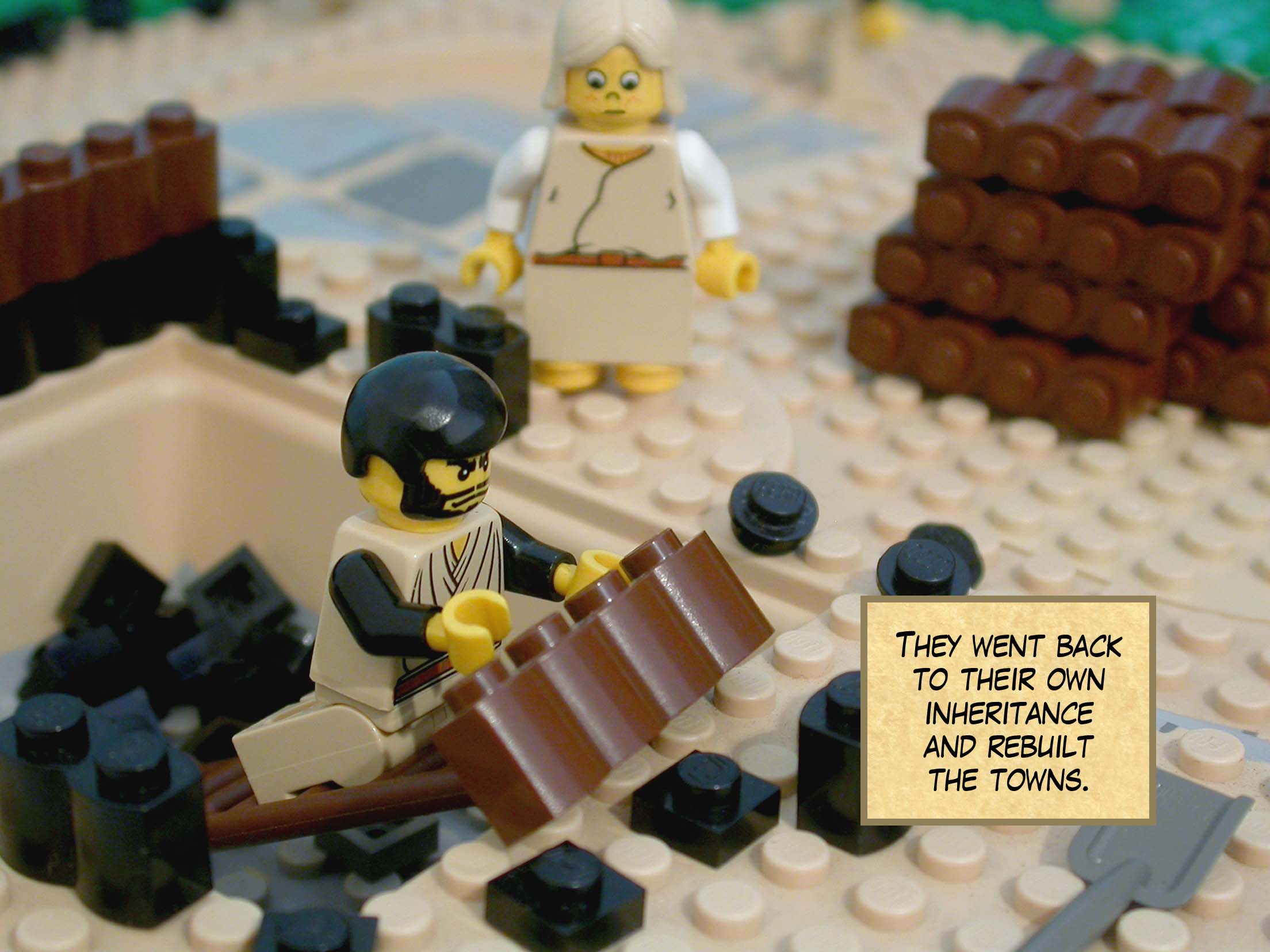 They went back to their own inheritance and rebuilt the towns.