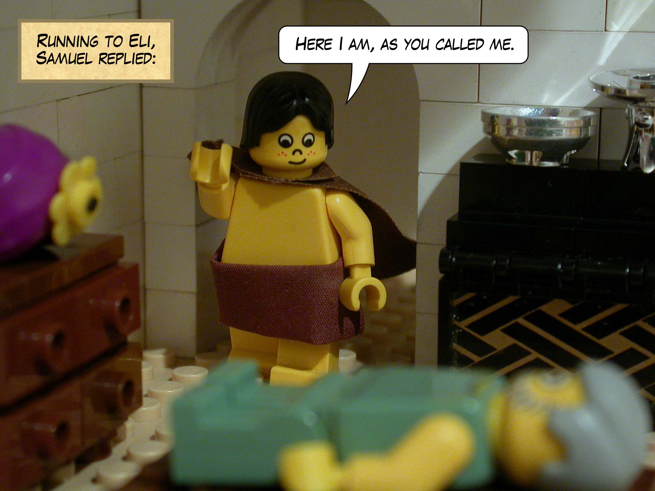 Running to Eli, Samuel replied, 'Here I am, as you called me.'