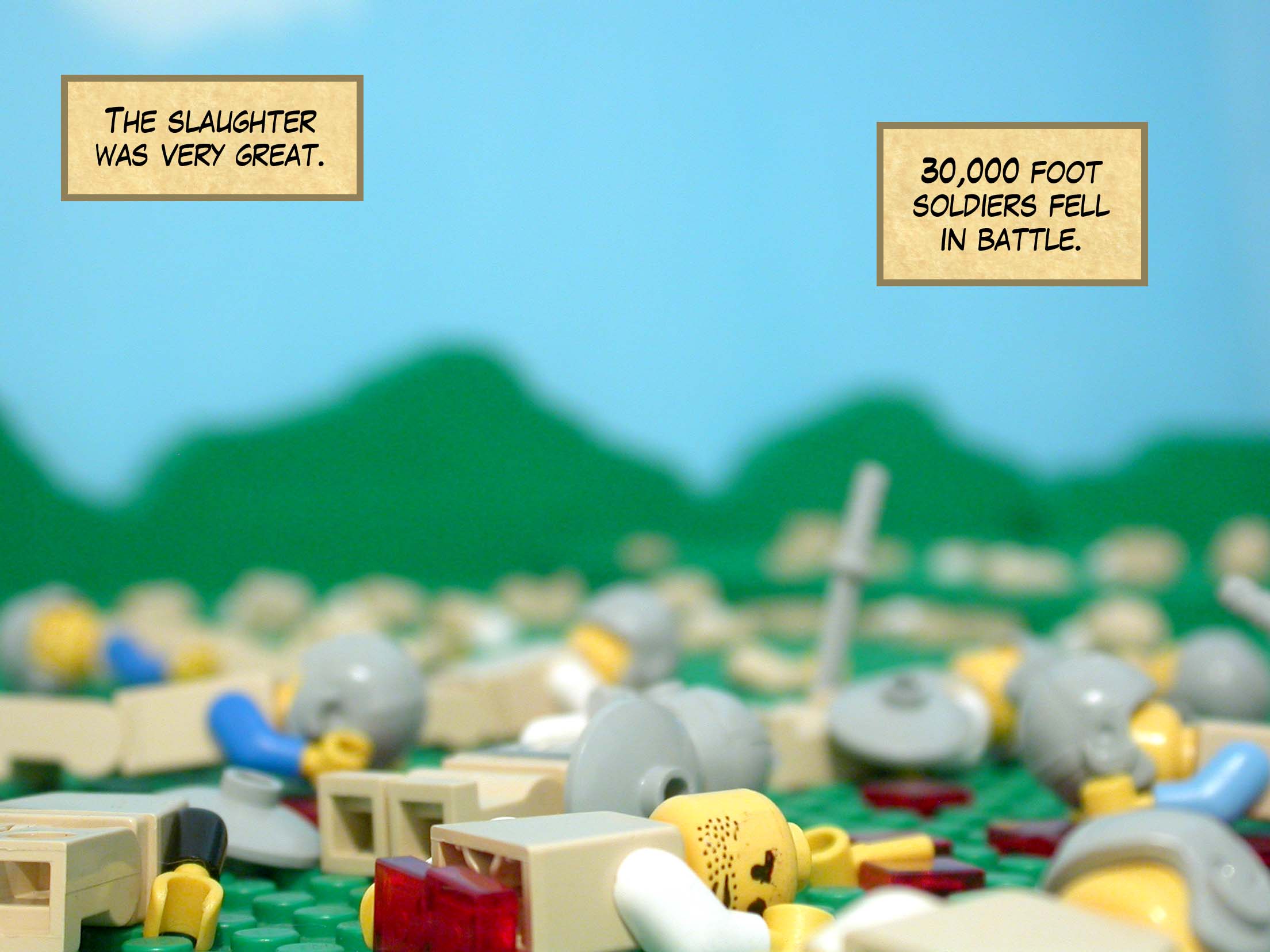 The slaughter was very great. 30,000 foot soldiers fell in battle.