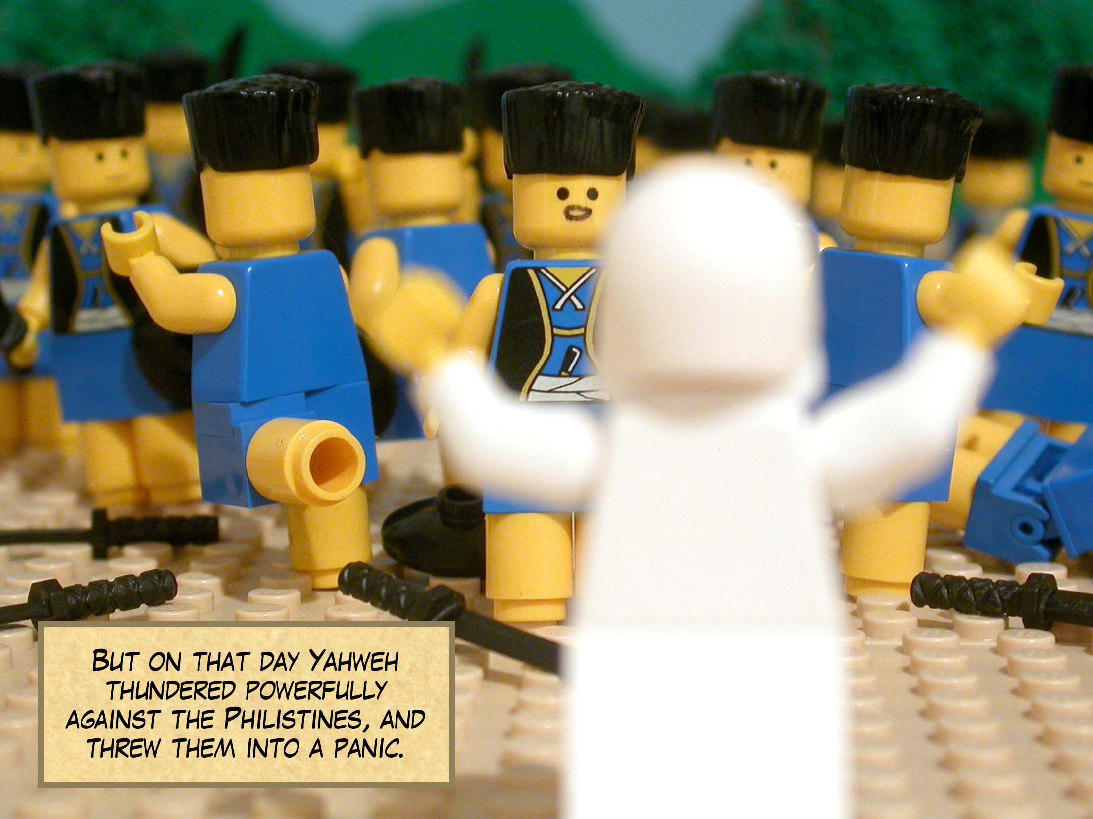 But on that day Yahweh thundered powerfully against the Philistines, and threw them into a panic.