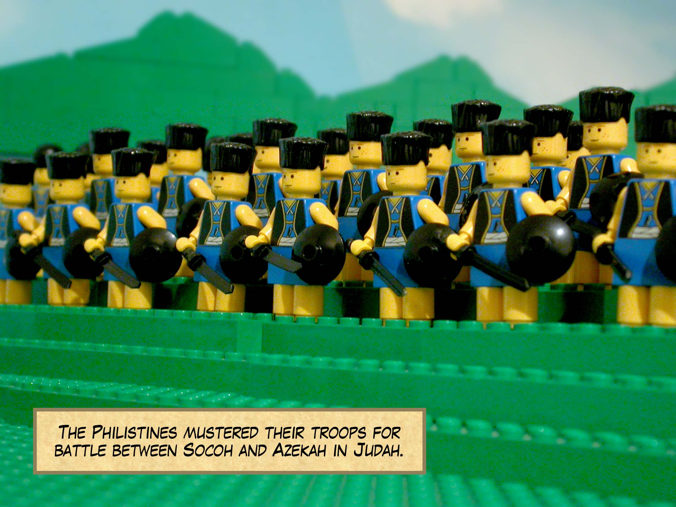The Philistines mustered their troops for battle between Socoh and Azekah in Judah.