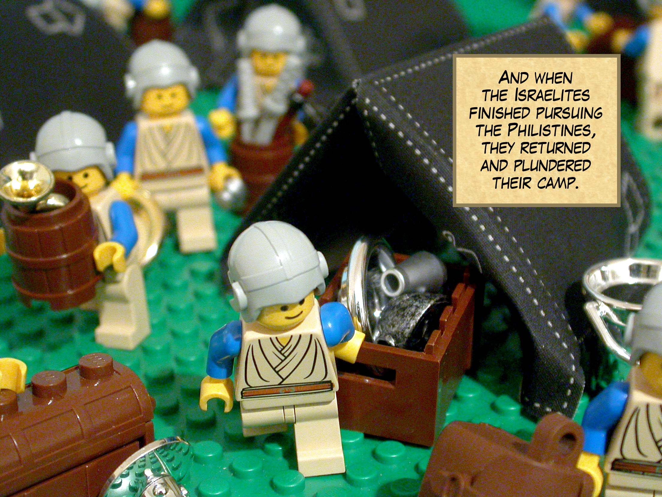 And when the Israelites finished pursuing the Philistines, they returned and plundered their camp.