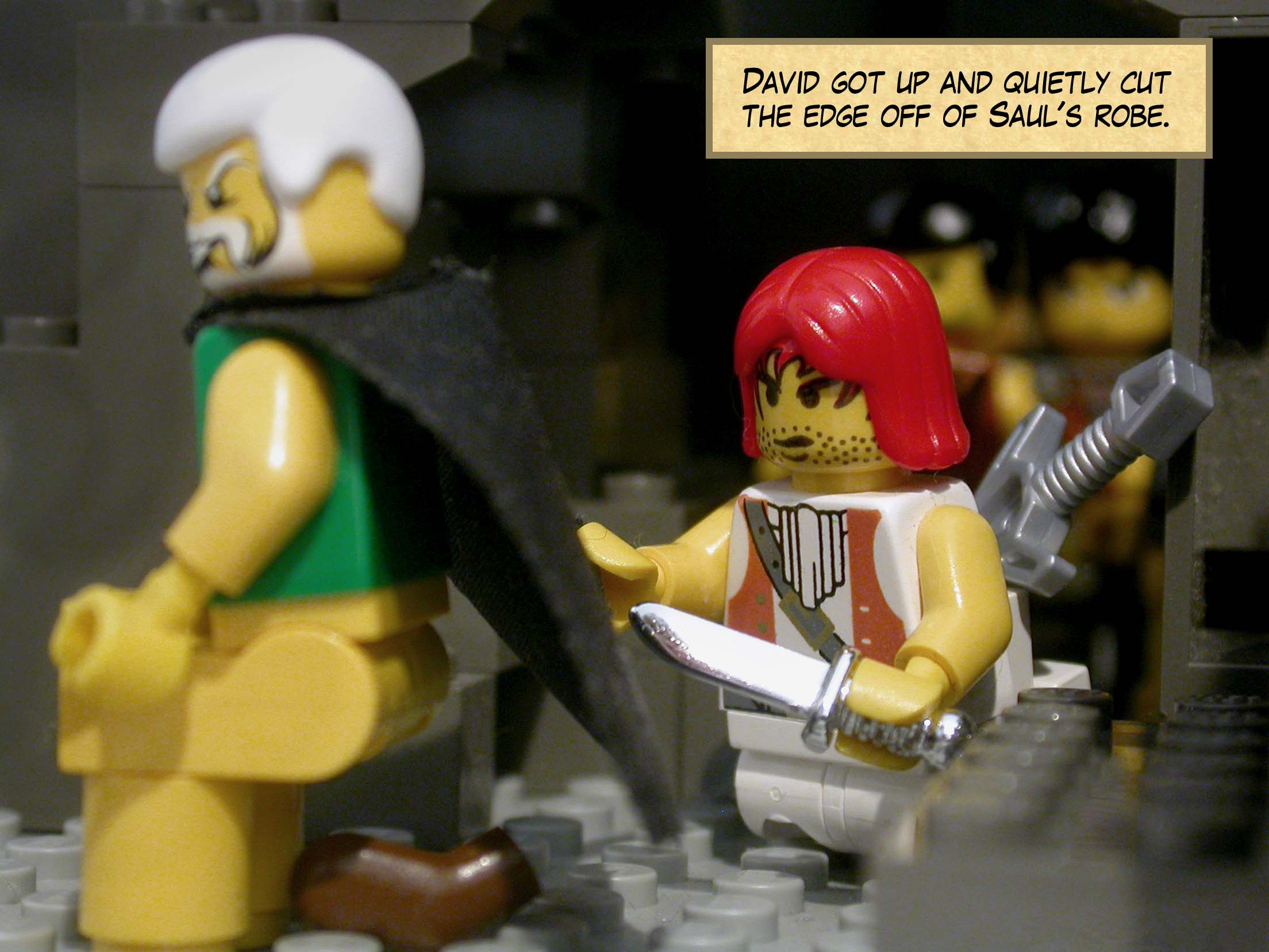 David got up and quietly cut the edge off of Saul's robe.