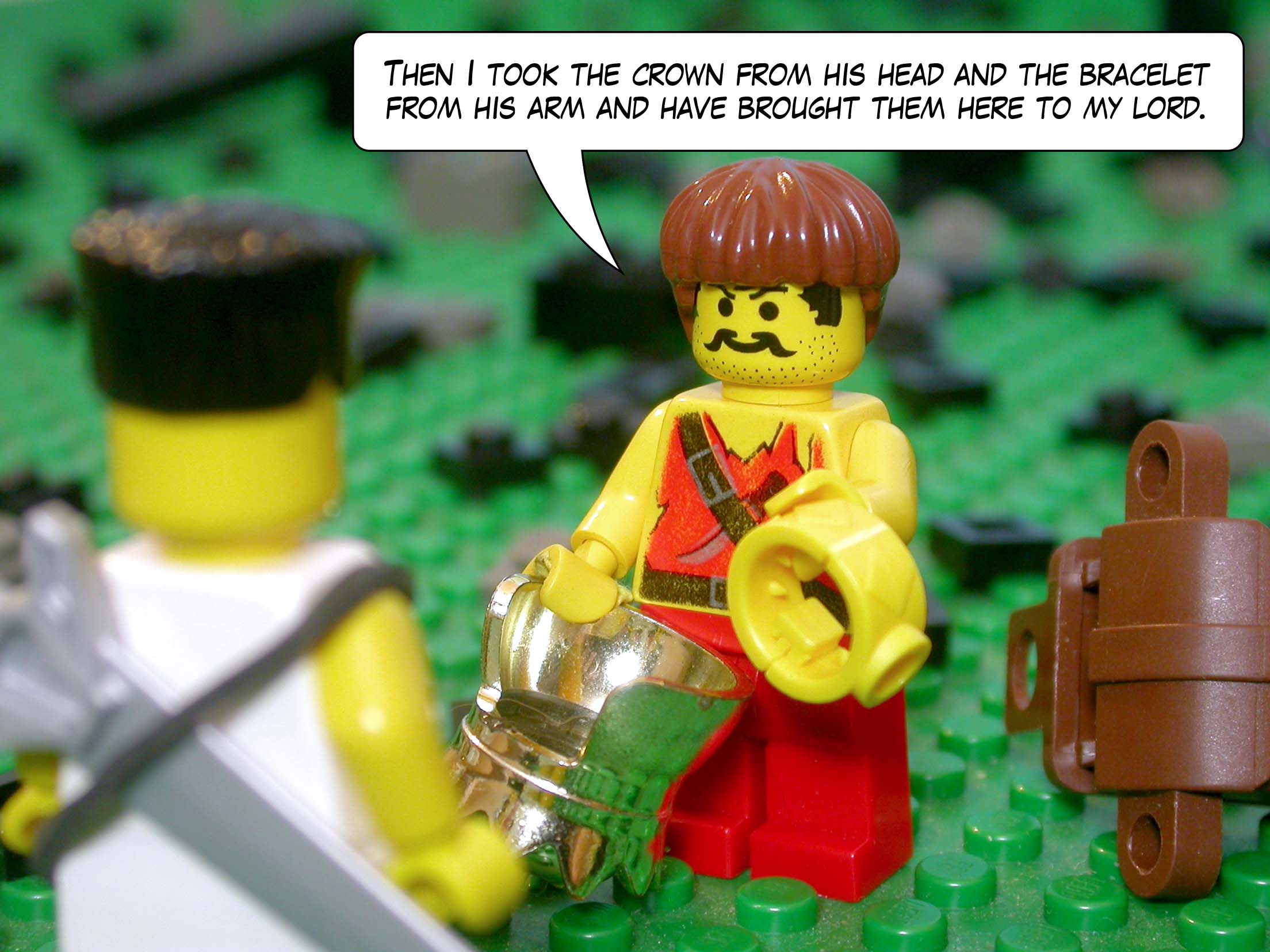 'Then I took the crown from his head and the bracelet from his arm and have brought them here to my lord.'