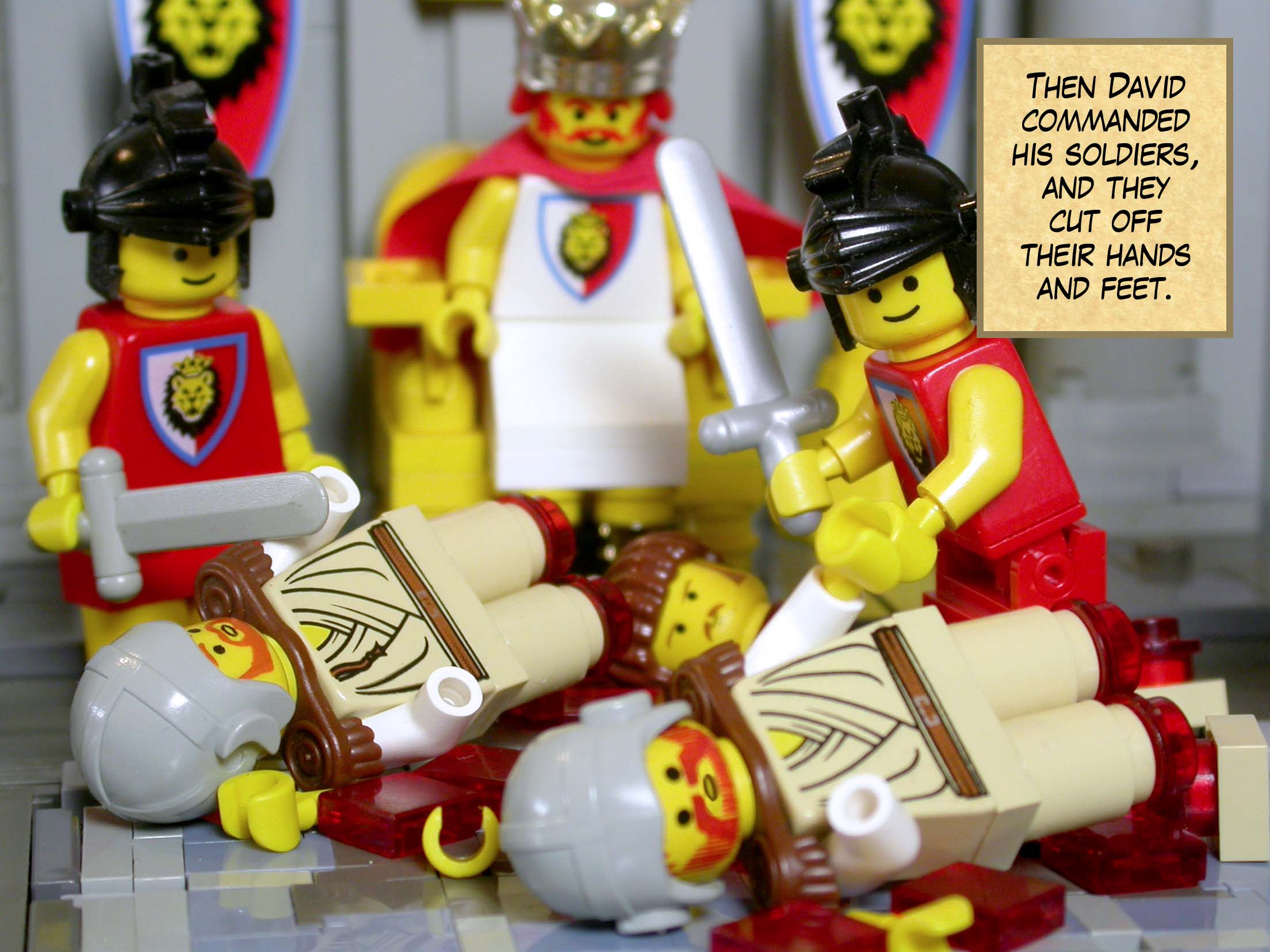 Then David commanded his soldiers, and they cut off their hands and feet.