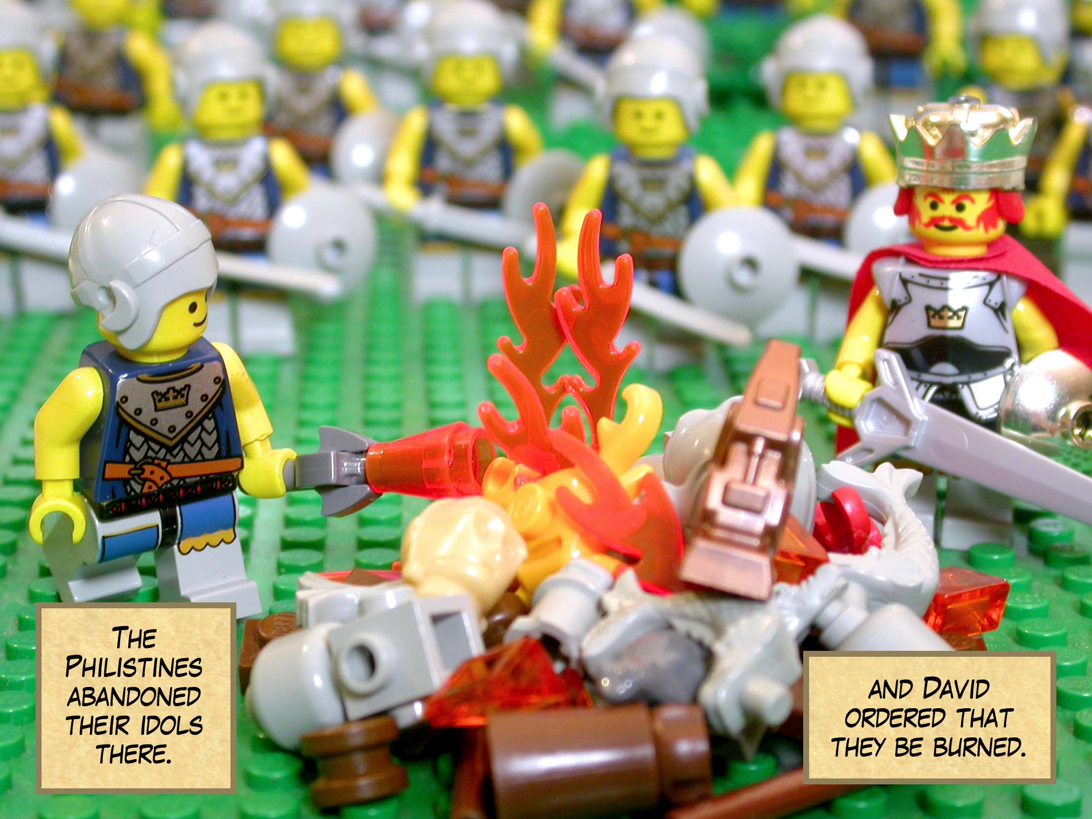 The Philistines abandoned their idols there, and David ordered that they be burned.
