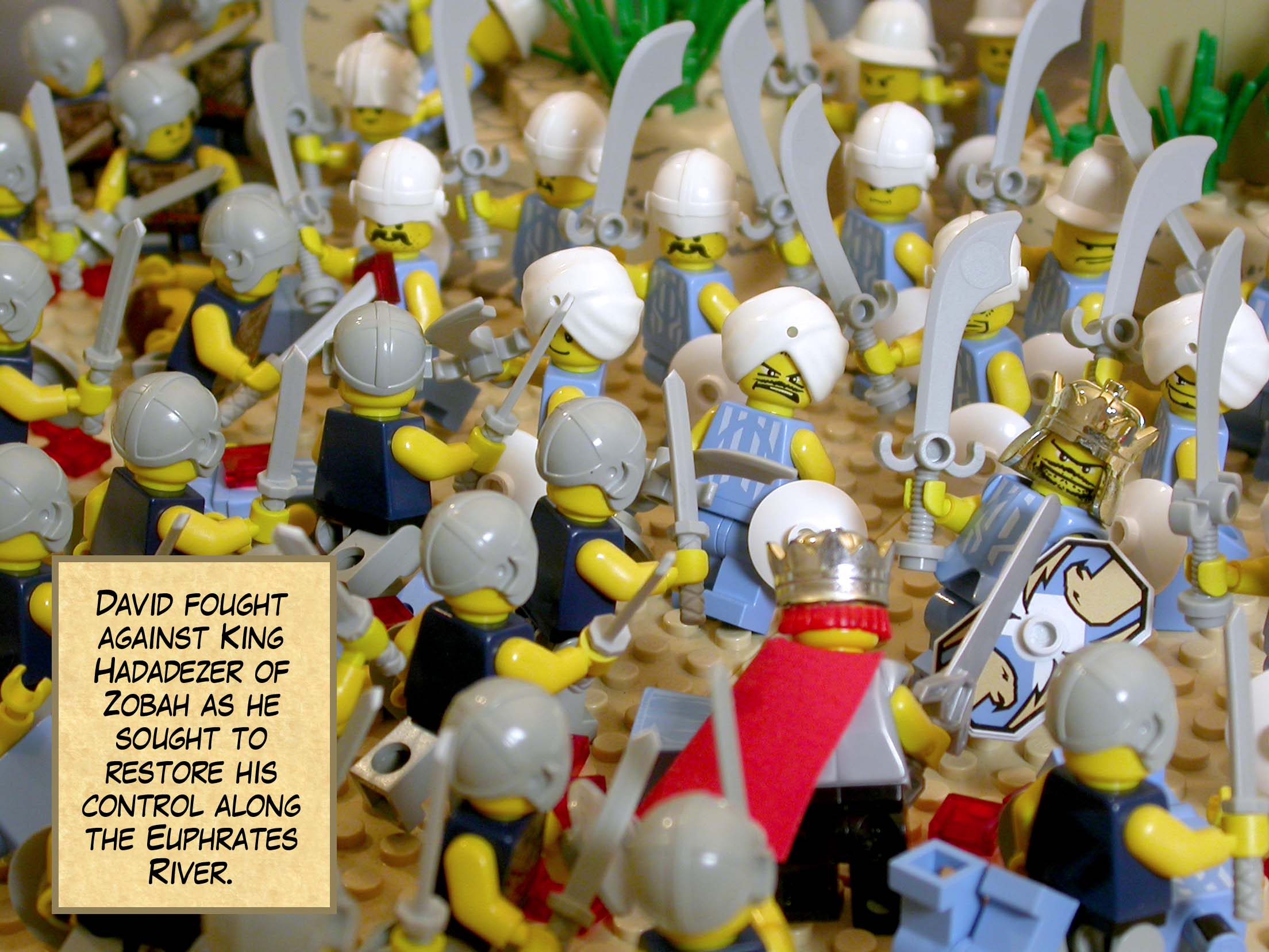 David fought against King Hadadezer of Zobah as he sought to restore his control along the Euphrates River.