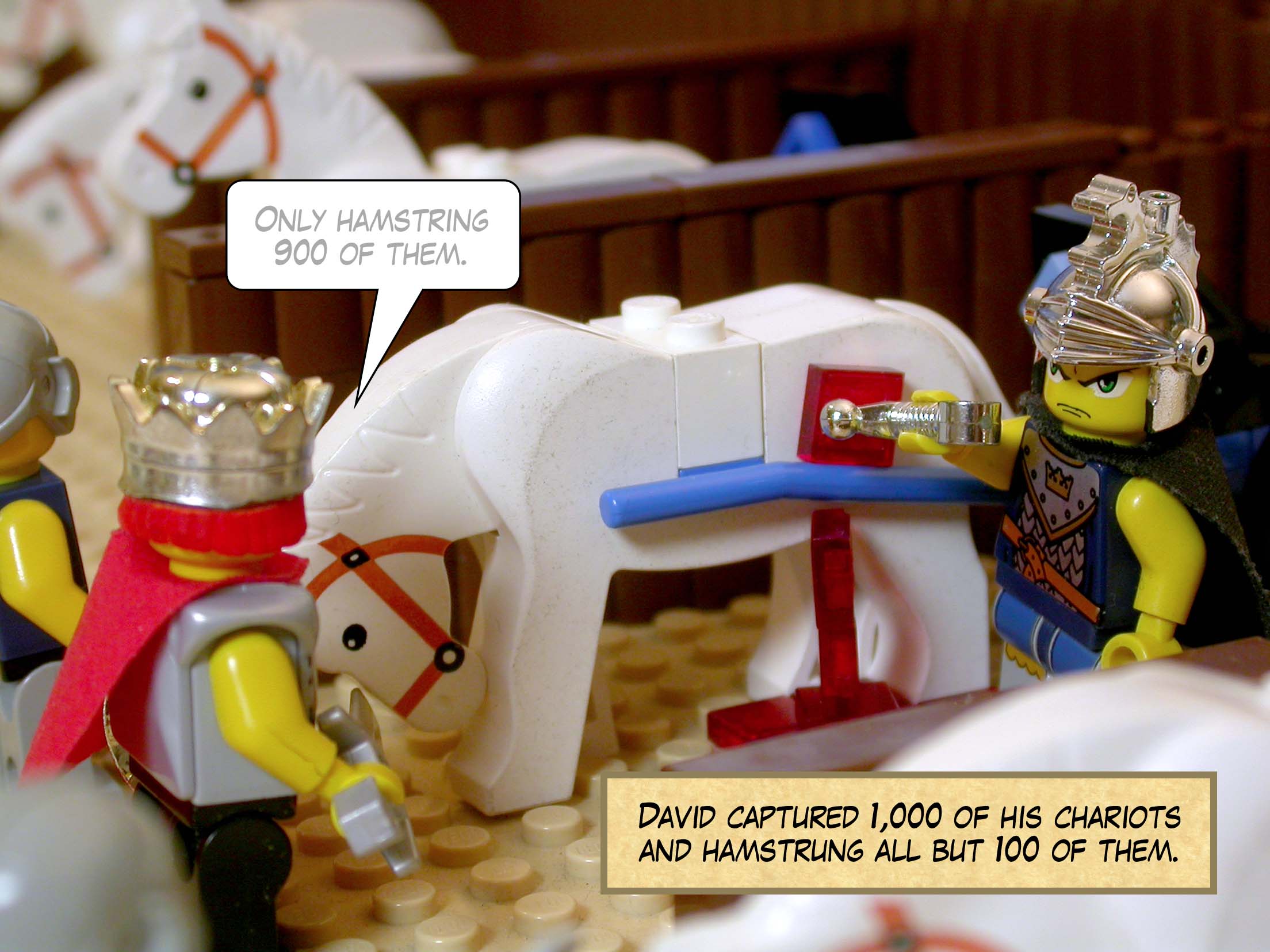 David captured 1,000 of his chariots and hamstrung all but 100 of them.