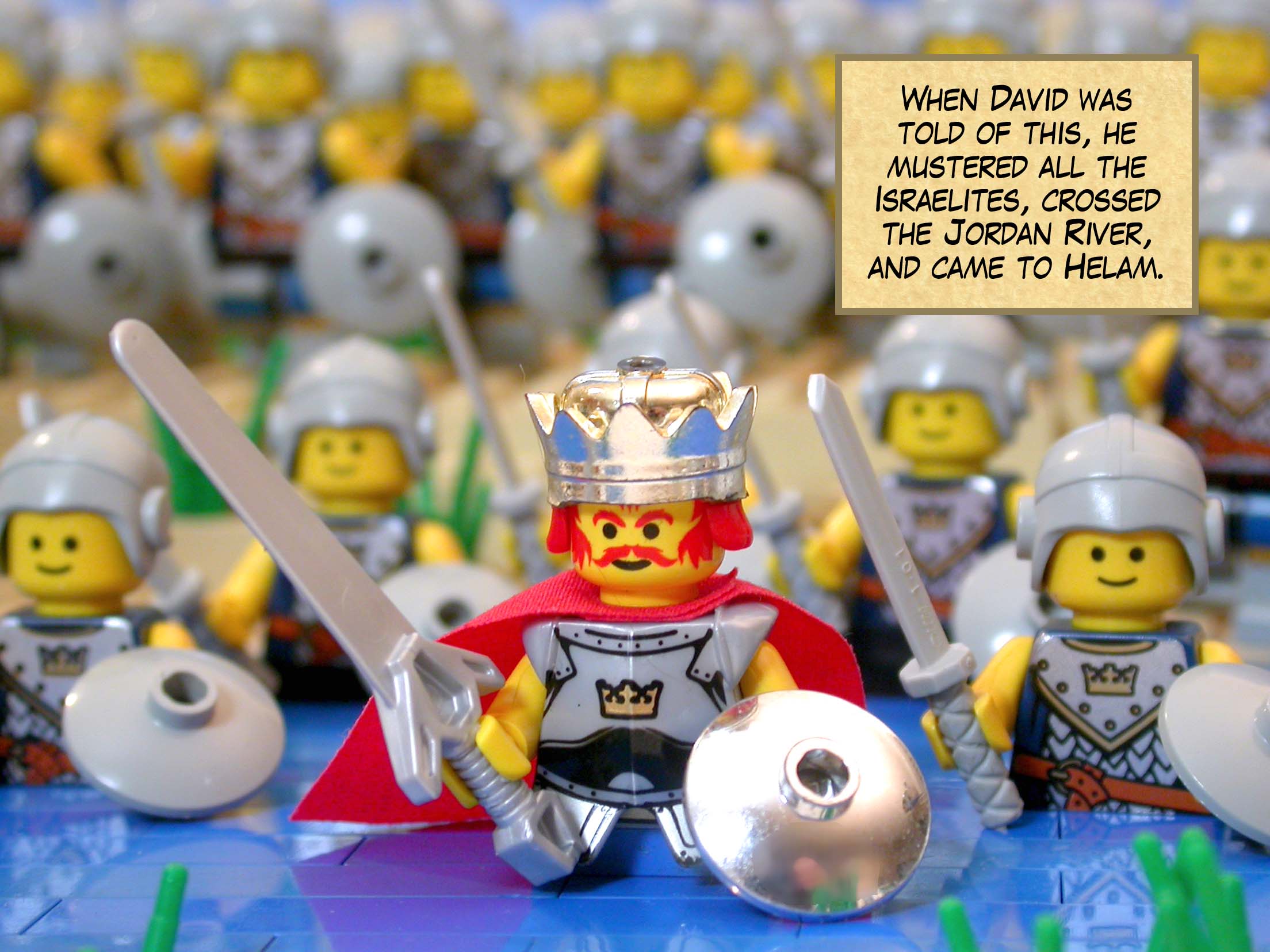 When David was told of this, he mustered all the Israelites, crossed the Jordan River, and came to Helam.