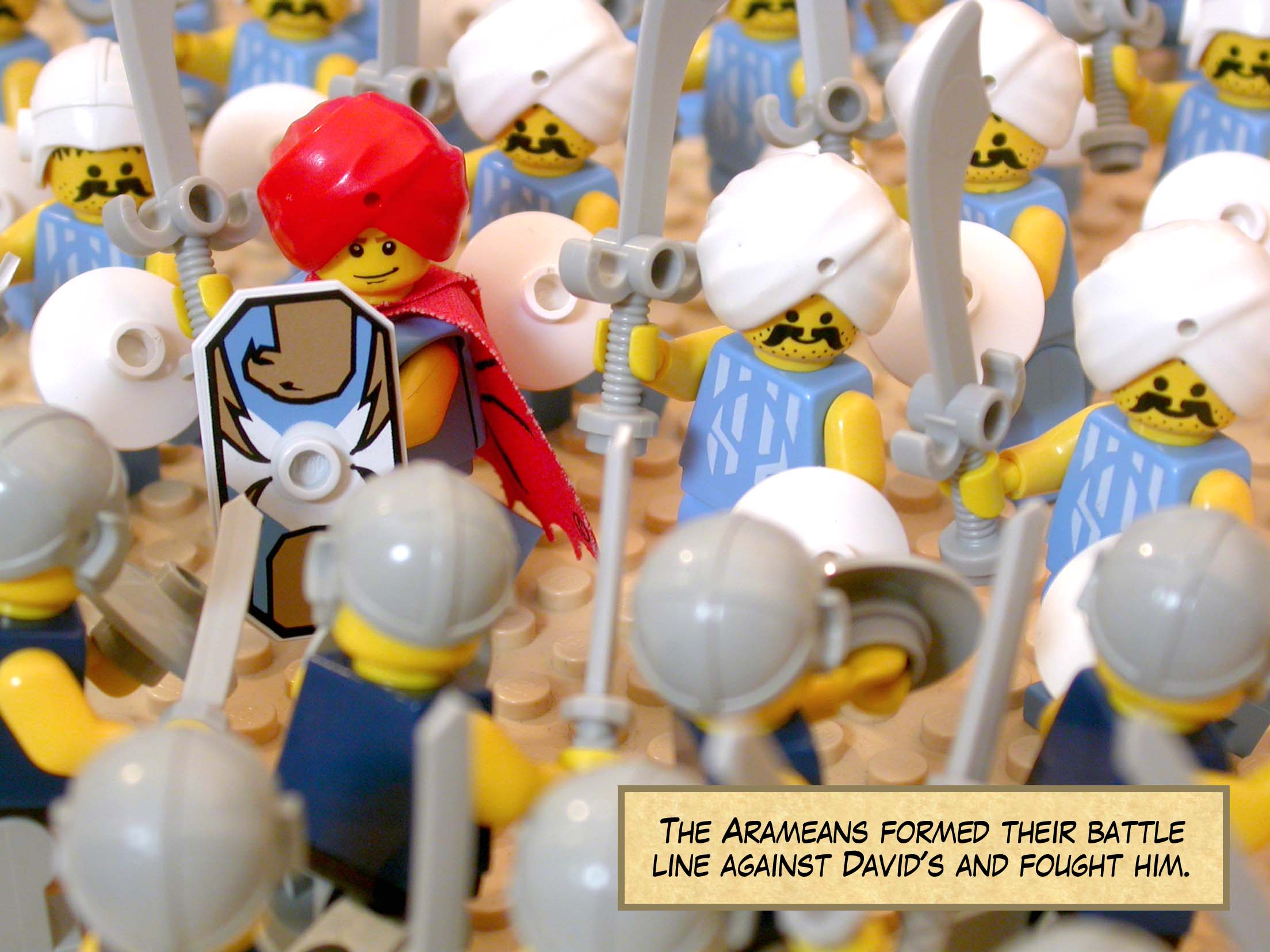 The Arameans formed their battle line against David's and fought him.