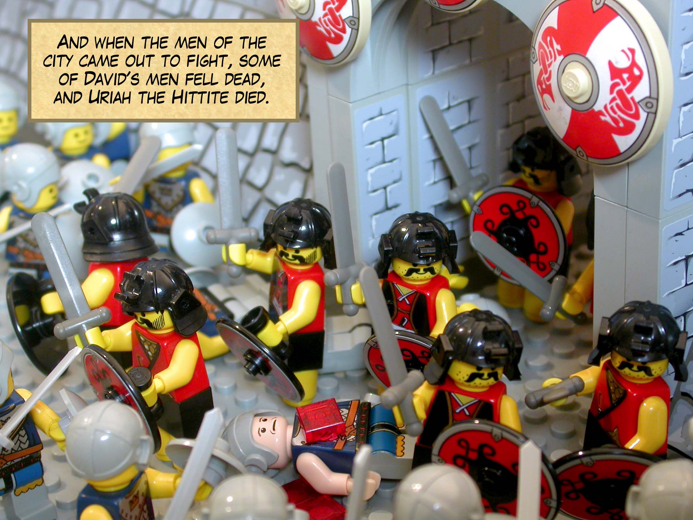 And when the men of the city came out to fight, some of David's men fell dead, and Uriah the Hittite died.