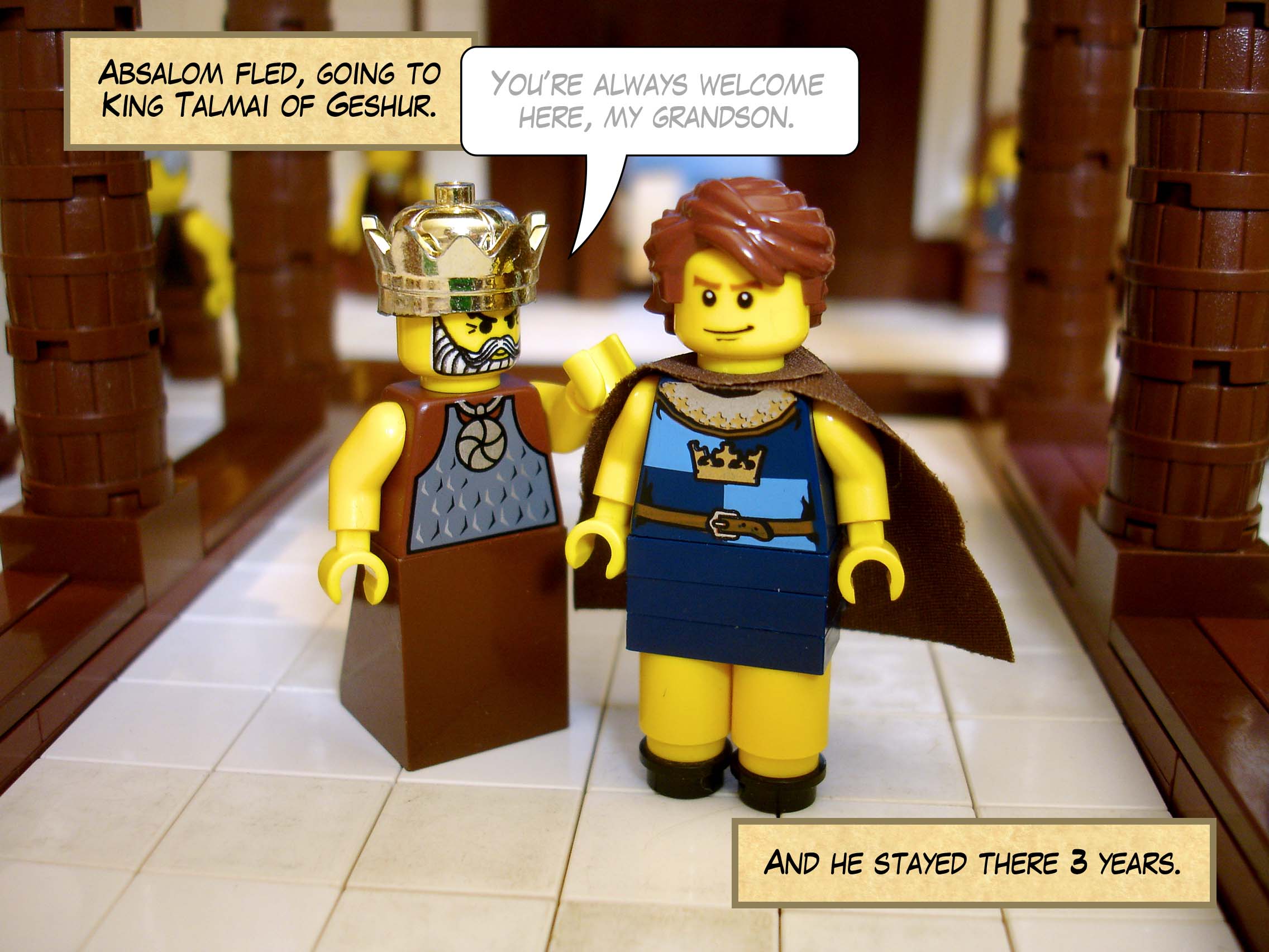 Absalom fled, going to King Talmai of Geshur. And he stayed there three years.