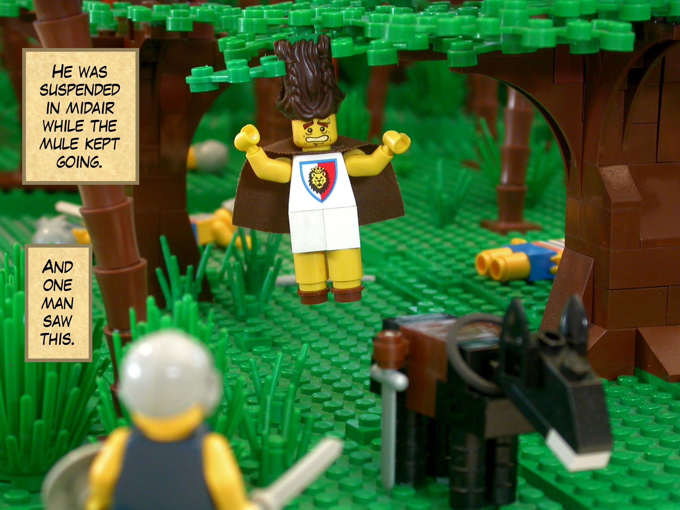 He was suspended in midair while the mule kept going. And one man saw this.