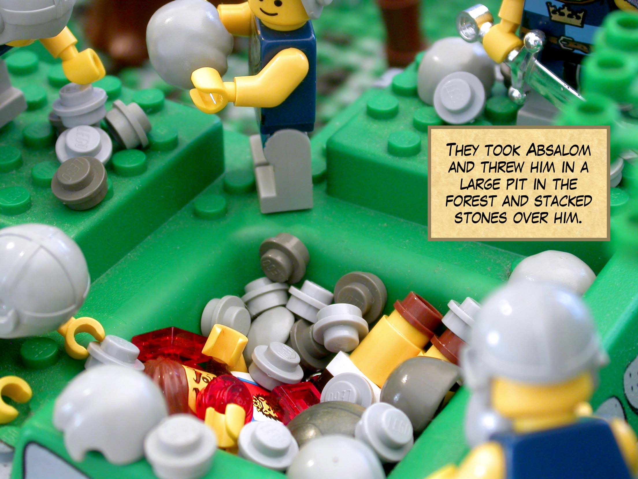 They took Absalom and threw him in a large pit in the forest and stacked stones over him.