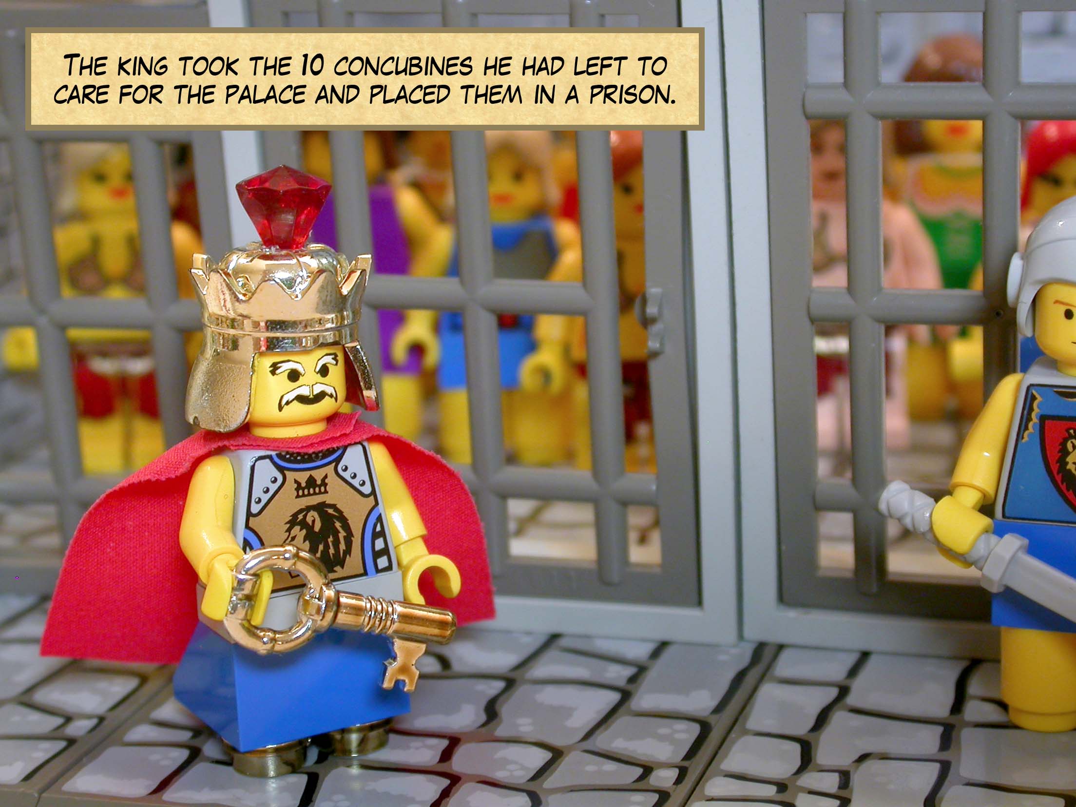 The king took the ten concubines he had left to care for the palace and placed them in a prison.