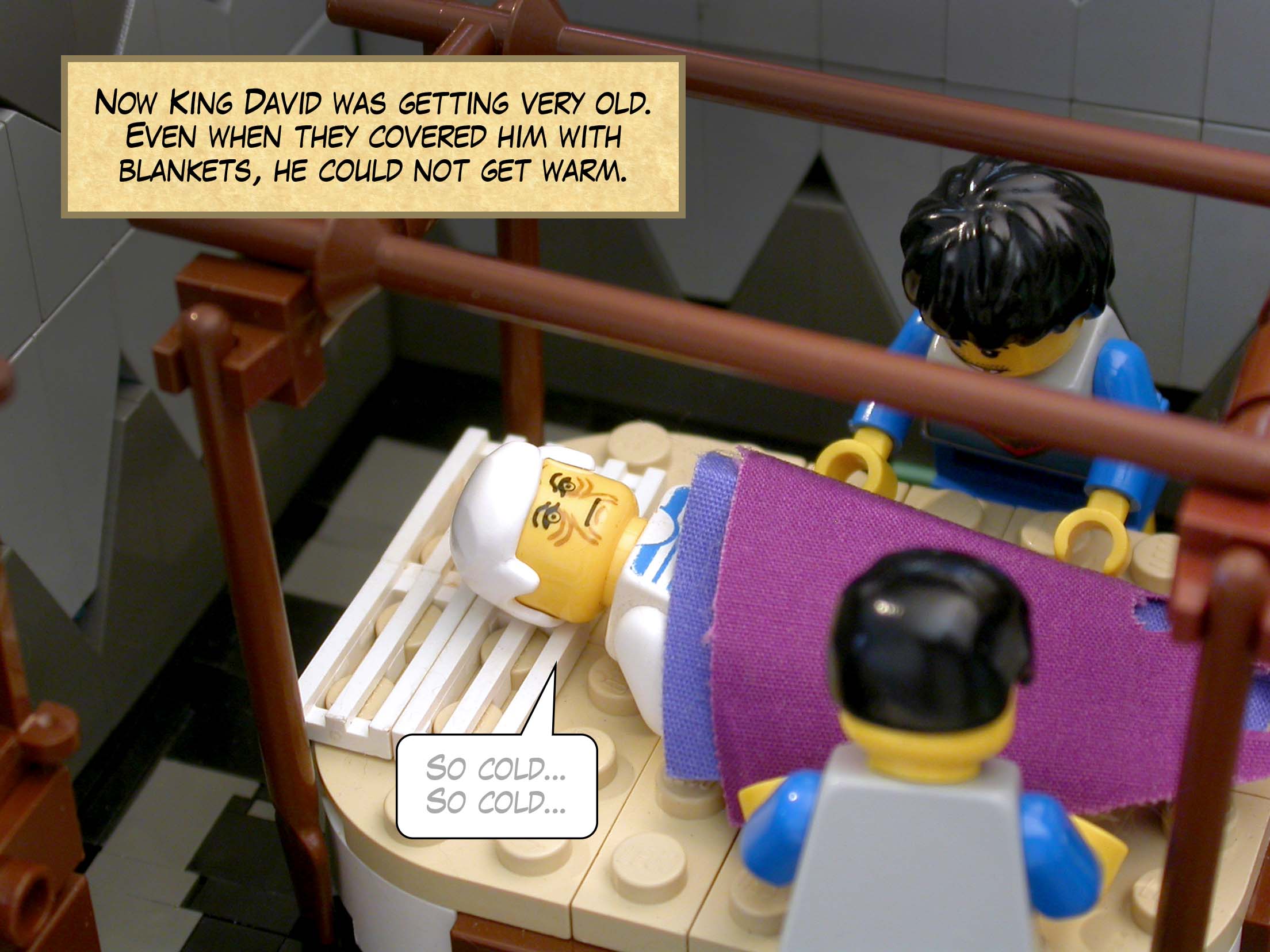 Now King David was getting very old. Even when they covered him with blankets, he could not get warm.
