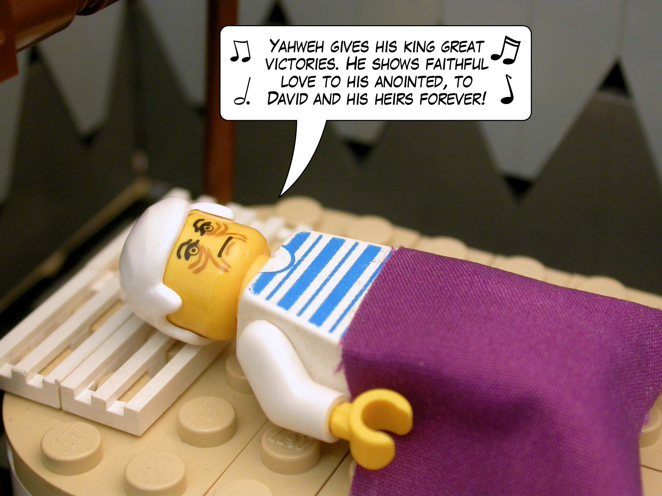 'Yahweh gives his king great victories. He shows faithful love to his anointed, to David and his heirs forever!'