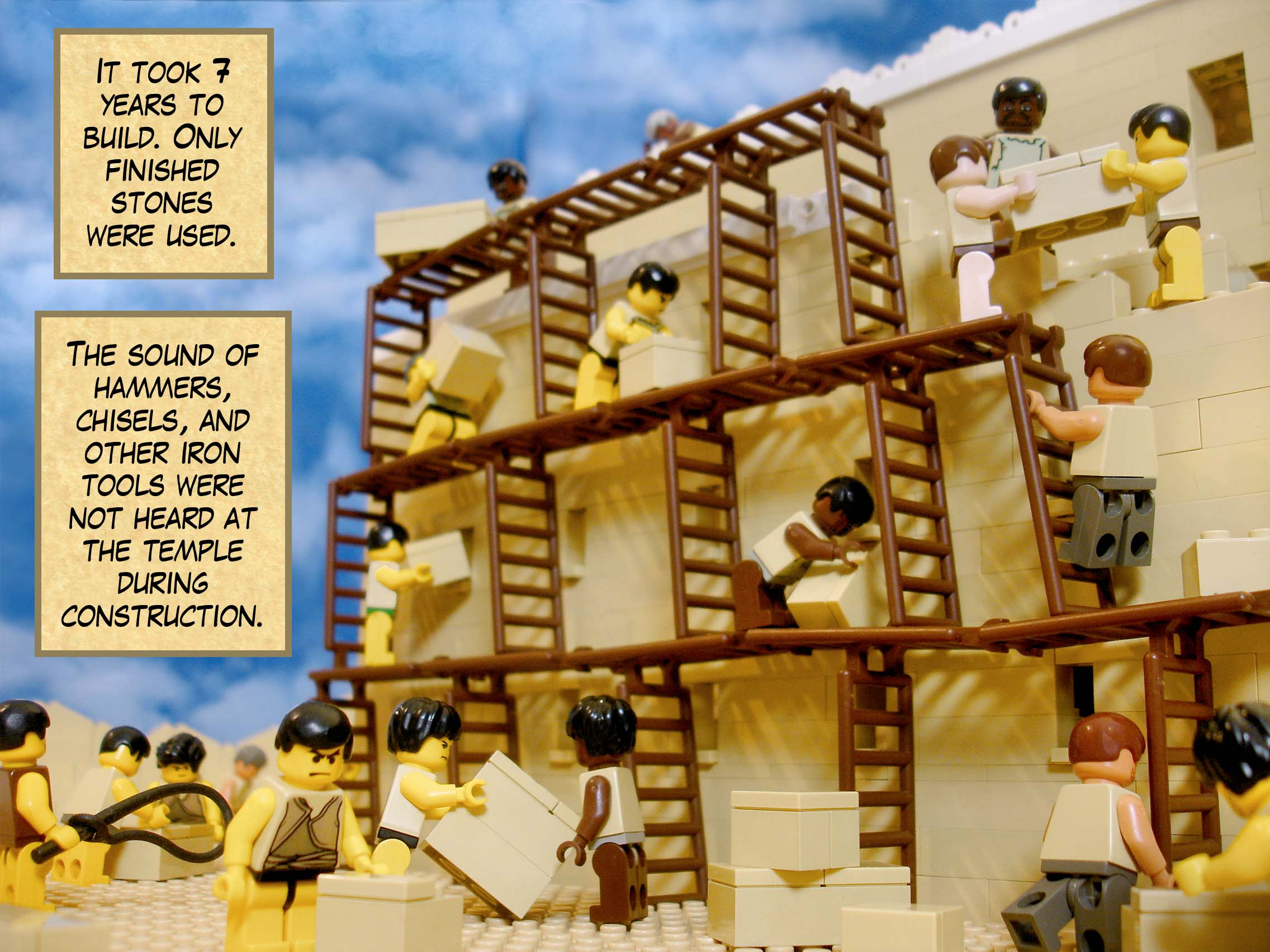 It took seven years to build. Only finished stones were used. The sound of hammers, chisels, and other iron tools were not heard at the temple during construction.