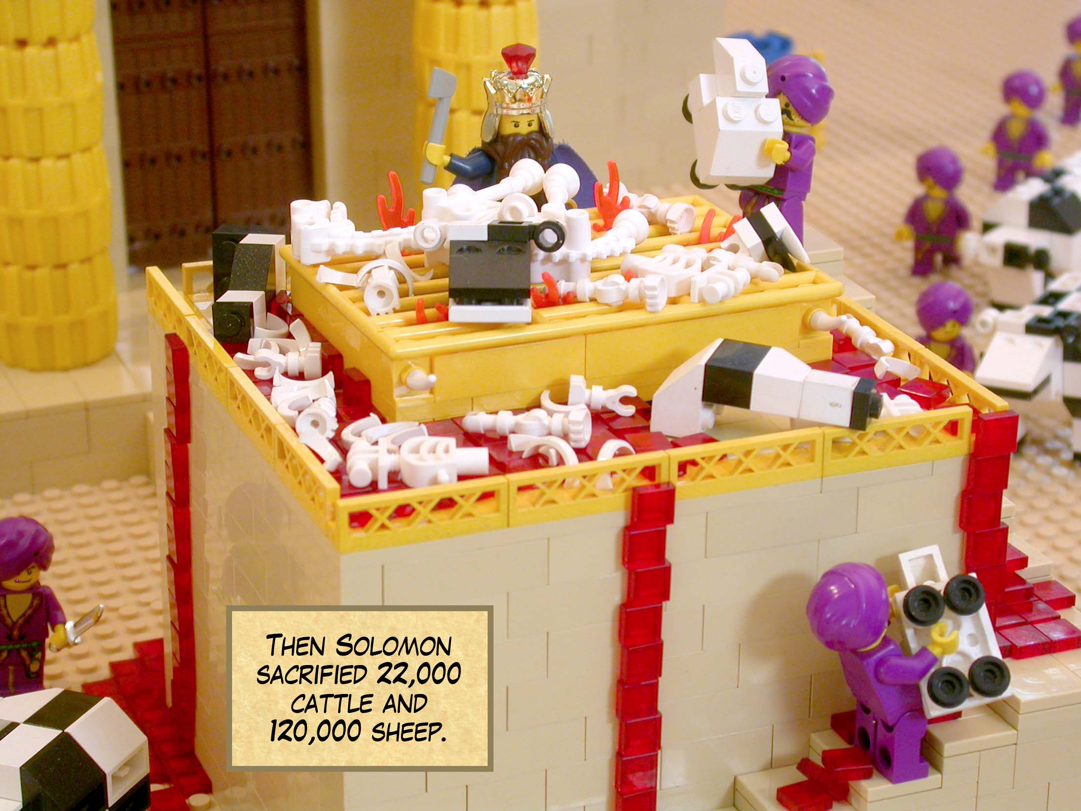 Then Solomon sacrified 22,000 cattle and 120,000 sheep.