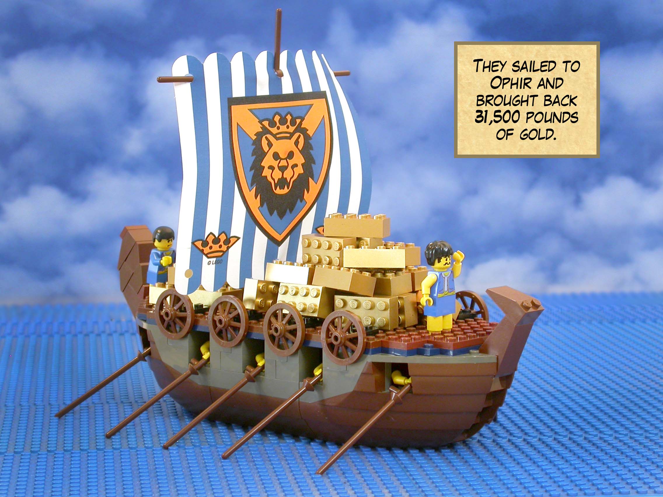 They sailed to Ophir and brought back 31,500 pounds of gold.