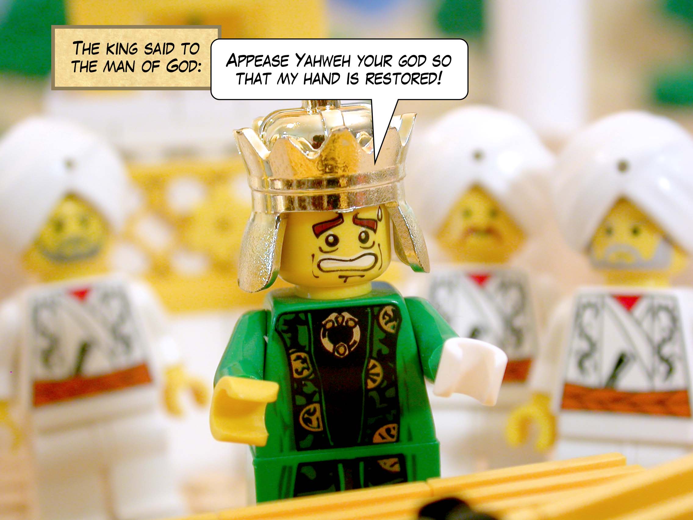 The king said to the man of God, 'Appease Yahweh your god so that my hand is restored!'