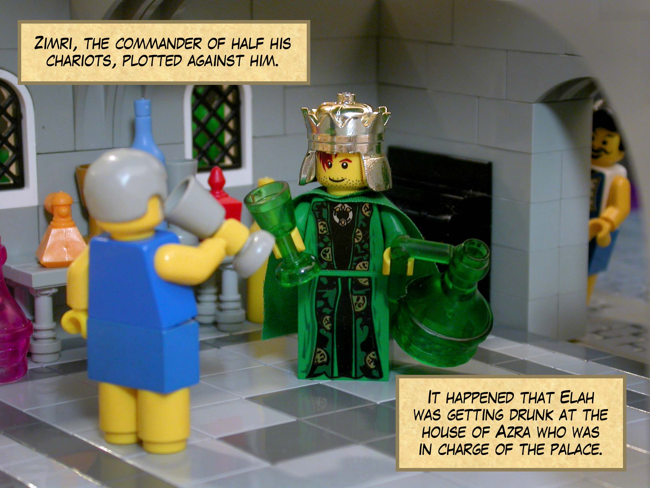 One of his servants Zimri, who was the commander of half his chariots, plotted against him. It happened that Elah was getting drunk at the house of Azra who was in charge of the palace.