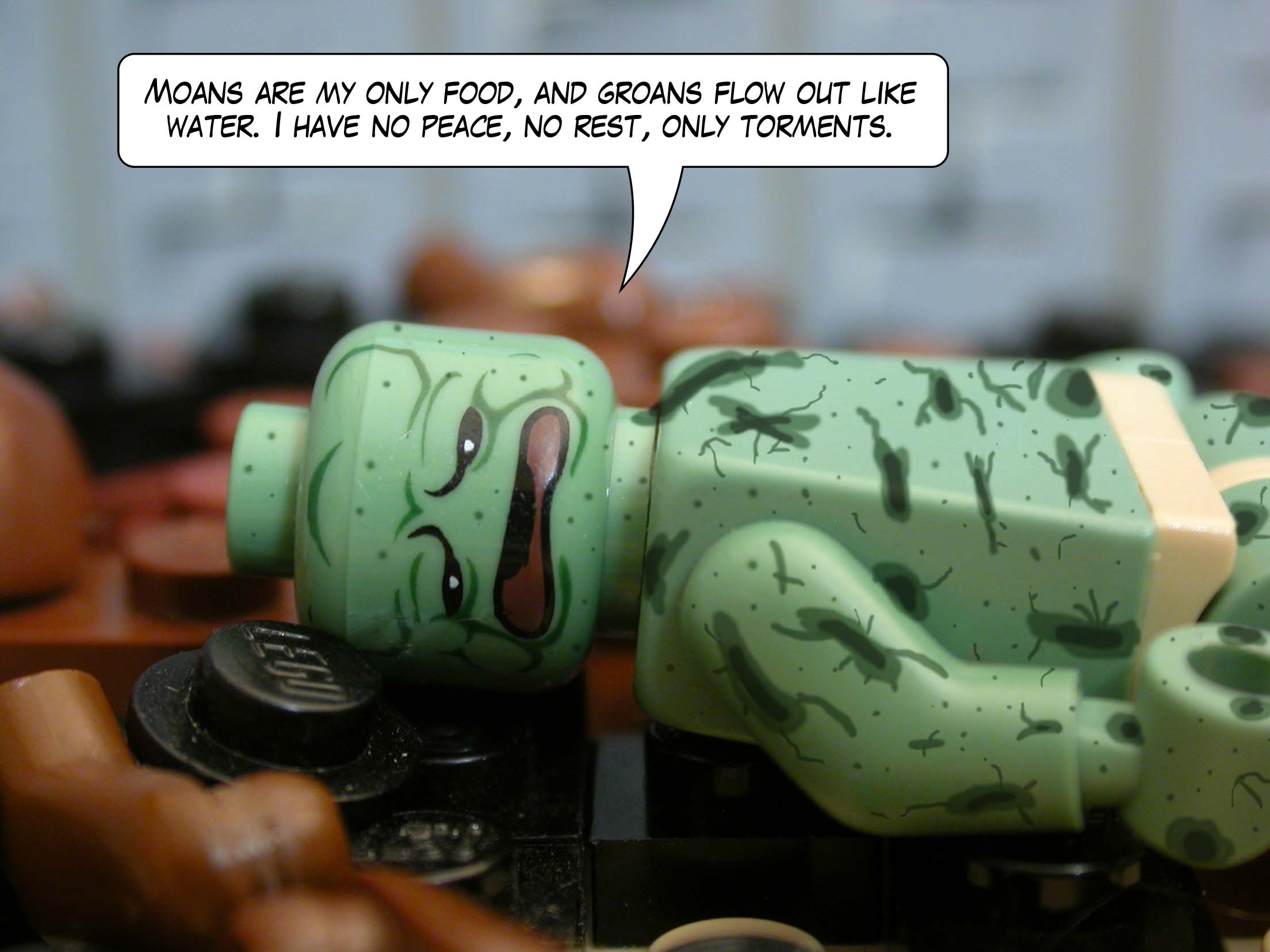 'Moans are my only food, and groans flow out like water. I have no peace, no rest, only torments.'<br>