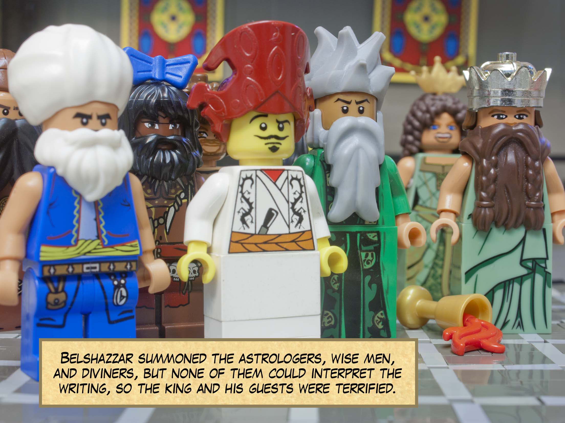Belshazzar summoned the astrologers, wise men, and diviners, but none of them could interpret the writing, so the king and his guests were terrified.