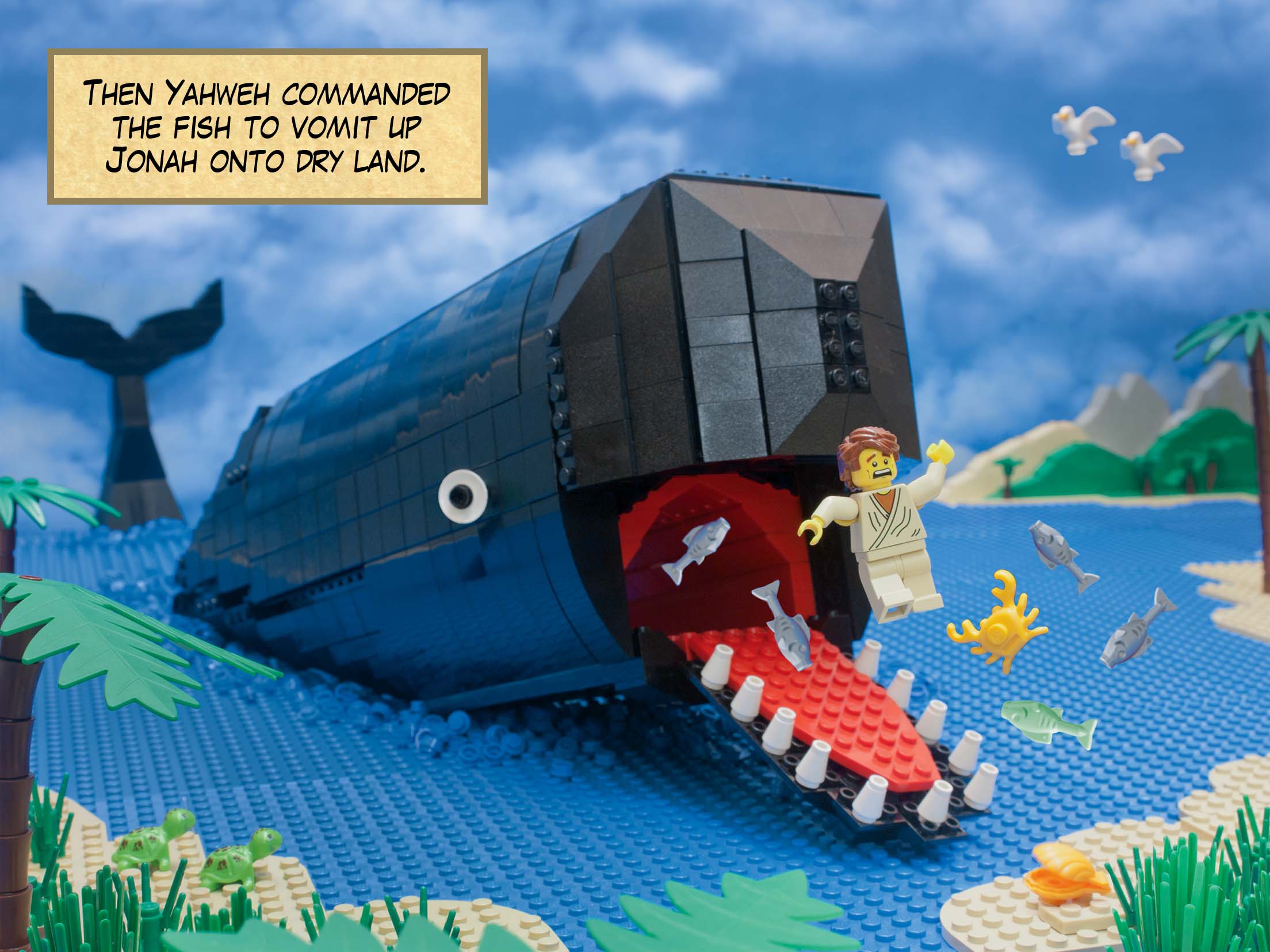 Then Yahweh commanded the fish to vomit up Jonah onto dry land.